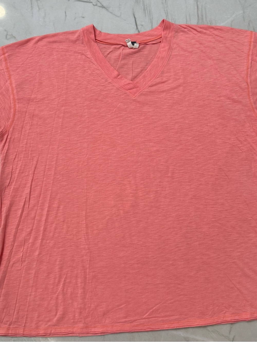We The Free Oversized Boxy Slub Tee Coral Peach V-Neck Size Small S EUC